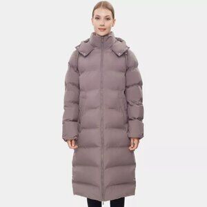 Rokka&Rolla Women's Long Seamless Puffer Coat Below Knee Maxi Jacket-Stone